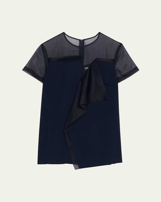 Asymmetrical Drape Crepe Back Satin Top
